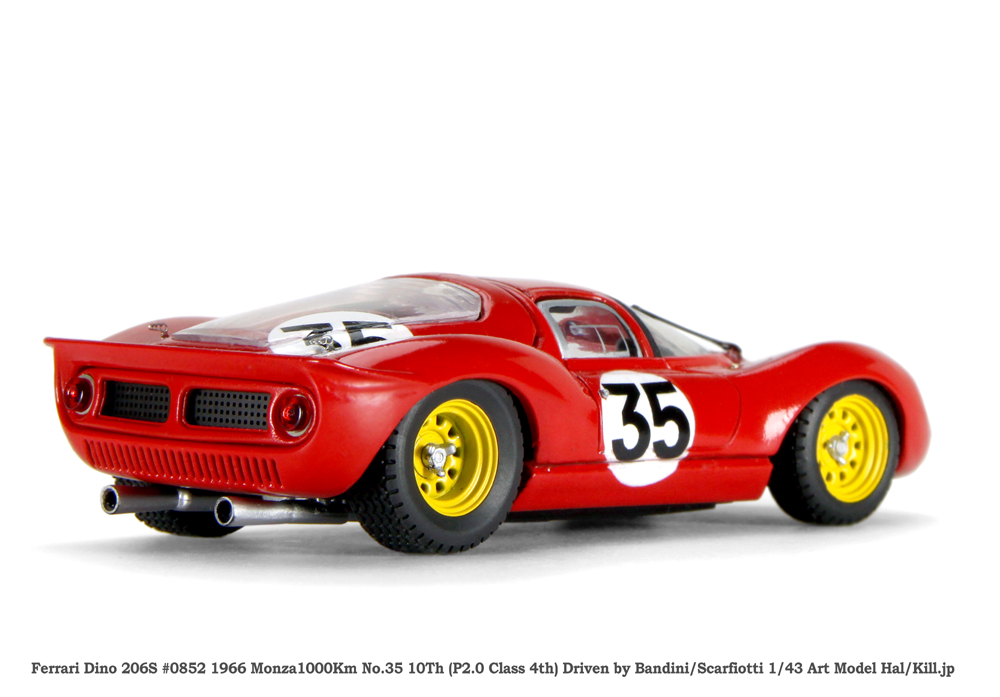 Ferrari Dino 206S #0852 1966 Monza1000Km No.35 10Th (P2.0 Class 4th) Driven by Bandini/Scarfiotti 1/43 Art Model